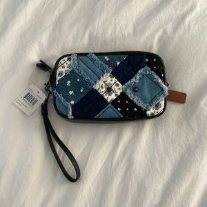 brand new coach denim print clutch